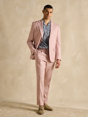 Joules Pink Linen Herringbone Slim Fit Suit Jacket - Image 6 of 12