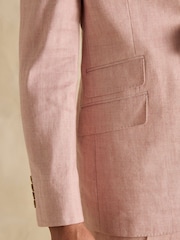 Joules Pink Linen Herringbone Slim Fit Suit Jacket - Image 7 of 12