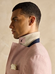Joules Pink Linen Herringbone Slim Fit Suit Jacket - Image 8 of 12
