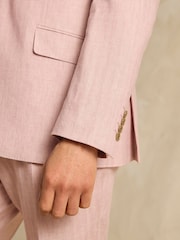 Joules Pink Linen Herringbone Slim Fit Suit Jacket - Image 9 of 12
