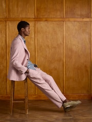 Joules Pink Slim Fit Linen Herringbone Suit Trousers - Image 2 of 8