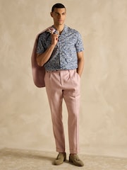 Joules Pink Slim Fit Linen Herringbone Suit Trousers - Image 3 of 8