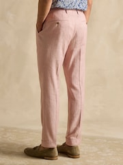 Joules Pink Slim Fit Linen Herringbone Suit Trousers - Image 5 of 8