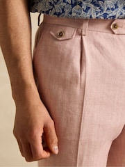 Joules Pink Slim Fit Linen Herringbone Suit Trousers - Image 6 of 8