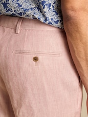 Joules Pink Slim Fit Linen Herringbone Suit Trousers - Image 7 of 8
