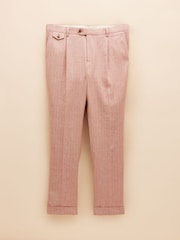 Joules Pink Slim Fit Linen Herringbone Suit Trousers - Image 8 of 8