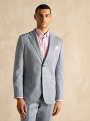 Joules Grey Linen Herringbone Slim Fit Suit Jacket - Image 1 of 17