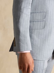 Joules Grey Linen Herringbone Slim Fit Suit Jacket - Image 10 of 17