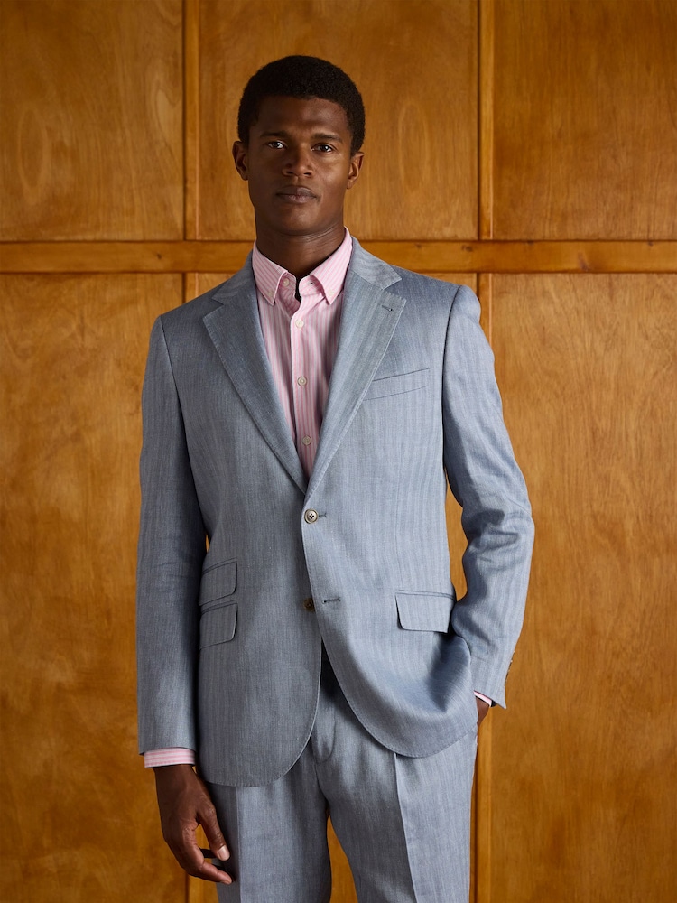Joules Grey Linen Herringbone Slim Fit Suit Jacket - Image 2 of 17
