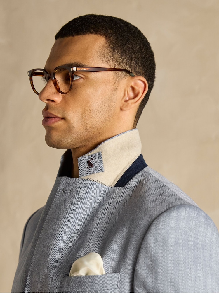 Joules Grey Linen Herringbone Slim Fit Suit Jacket - Image 9 of 9