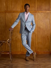 Joules Blue Slim Fit Linen Herringbone Suit Trousers - Image 2 of 7