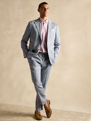 Joules Blue Slim Fit Linen Herringbone Suit Trousers - Image 4 of 7