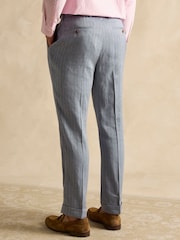 Joules Blue Slim Fit Linen Herringbone Suit Trousers - Image 5 of 7