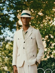 Joules Stone Slim Fit 100% Linen Safari Suit Jacket - Image 1 of 13