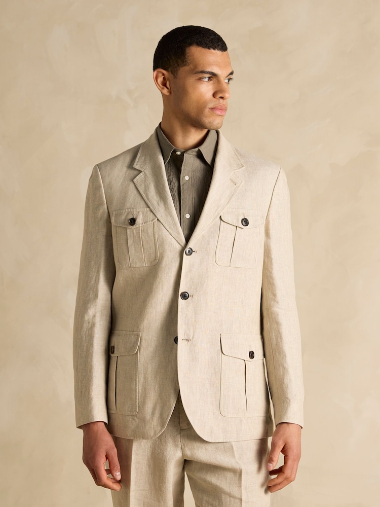 Joules Stone Slim Fit 100% Linen Safari Suit Jacket - Image 1 of 10 Joules Stone Slim Fit 100% Linen Safari Suit Jacket - Image 1 of 10