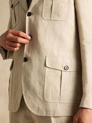 Joules Stone Slim Fit 100% Linen Safari Suit Jacket - Image 10 of 13
