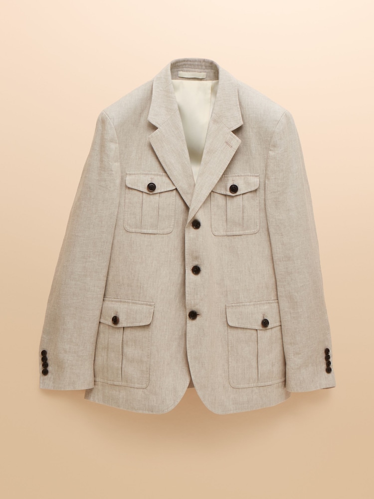 Joules Stone Slim Fit Pure Linen Safari Suit Jacket - Image 12 of 12