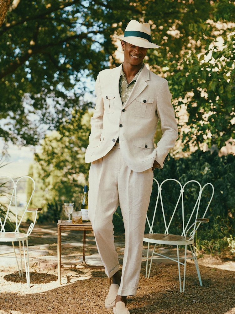 Joules Stone Slim Fit 100% Linen Safari Suit Jacket - Image 2 of 13