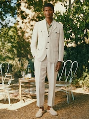 Joules Stone Slim Fit 100% Linen Safari Suit Jacket - Image 3 of 13