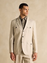 Joules Stone Slim Fit 100% Linen Safari Suit Jacket - Image 4 of 13