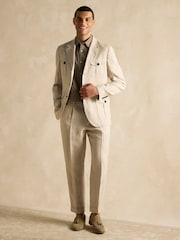 Joules Stone Slim Fit 100% Linen Safari Suit Jacket - Image 6 of 13