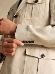 Joules Stone Slim Fit 100% Linen Safari Suit Jacket - Image 7 of 13