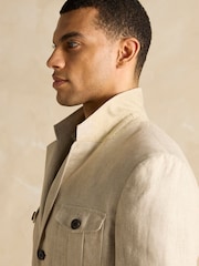 Joules Stone Slim Fit 100% Linen Safari Suit Jacket - Image 8 of 13