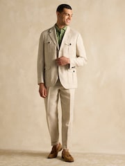 Joules Stone Slim Fit 100% Linen Safari Suit Jacket - Image 9 of 13