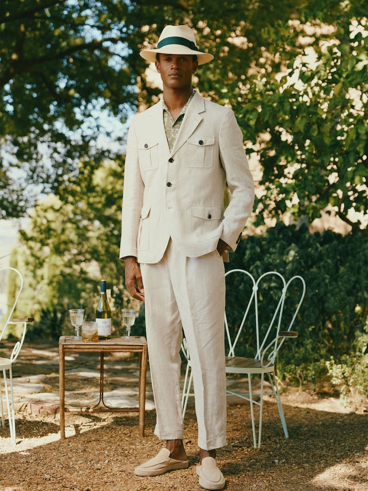 Joules Stone Slim Fit 100% Linen Safari Suit Trousers - Image 2 of 9