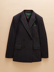 Joules Black Double Breasted Slim Fit Linen Stripe Suit - Image 10 of 10