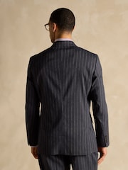 Joules Black Double Breasted Slim Fit Linen Stripe Suit - Image 5 of 10