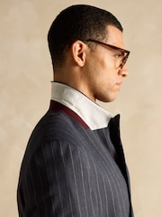 Joules Black Double Breasted Slim Fit Linen Stripe Suit - Image 6 of 10