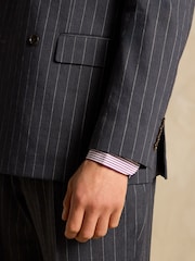 Joules Black Double Breasted Slim Fit Linen Stripe Suit - Image 8 of 10