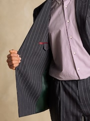 Joules Black Double Breasted Slim Fit Linen Stripe Suit - Image 9 of 10