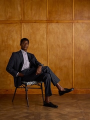 Joules Navy Slim Fit Linen Stripe Suit Trousers - Image 3 of 9