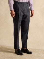 Joules Navy Slim Fit Linen Stripe Suit Trousers - Image 4 of 9