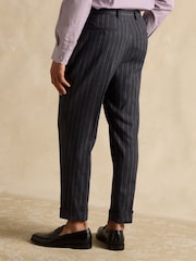 Joules Navy Slim Fit Linen Stripe Suit Trousers - Image 5 of 9