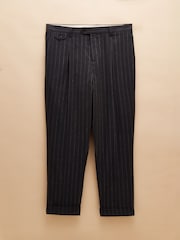 Joules Navy Slim Fit Linen Stripe Suit Trousers - Image 9 of 9
