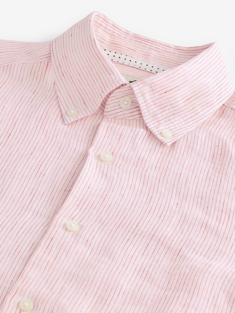 Joules Pink Stripe Long Sleeve 100% Linen Shirt - Image 1 of 10