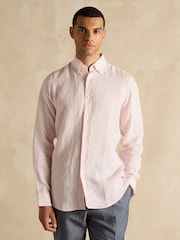 Joules Pink Stripe Long Sleeve 100% Linen Shirt - Image 2 of 10