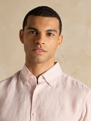 Joules Pink Stripe Long Sleeve 100% Linen Shirt - Image 5 of 10