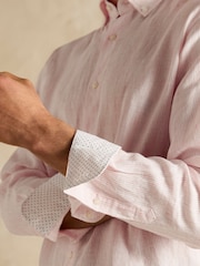Joules Pink Stripe Long Sleeve 100% Linen Shirt - Image 6 of 10