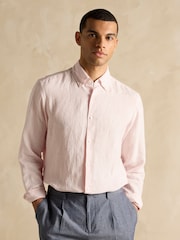 Joules Pink Stripe Long Sleeve 100% Linen Shirt - Image 7 of 10