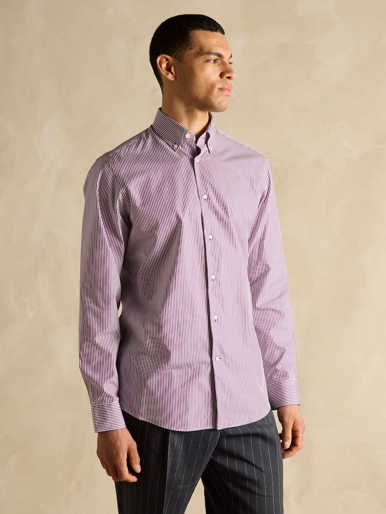 Joules Burgundy Red Bengal Long Sleeve 100% Cotton Shirt - Image 3 of 10