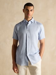 Joules Blue Short Sleeve 100% Linen Shirt - Image 1 of 6