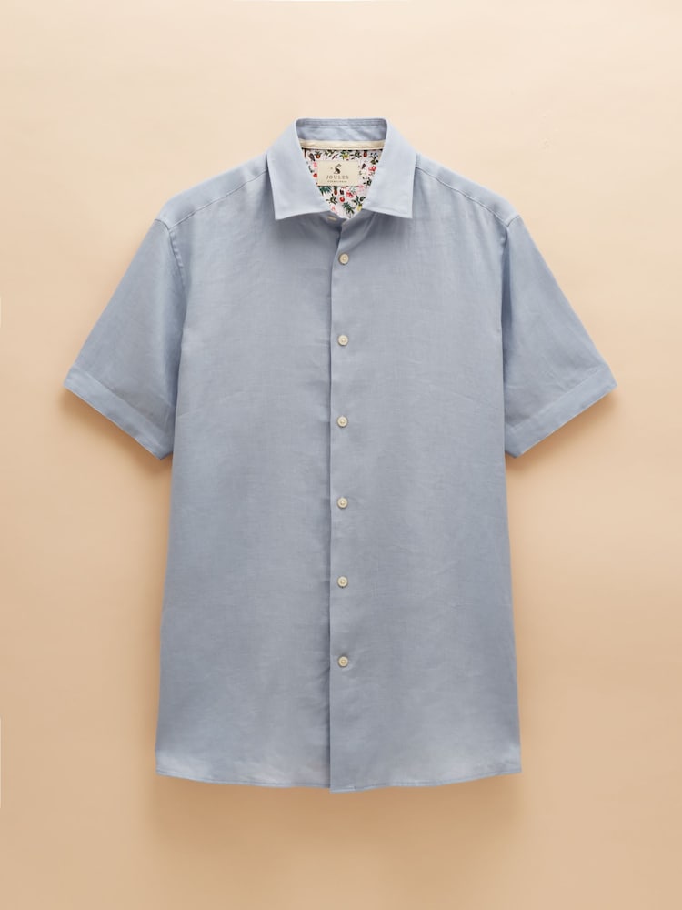 Joules Blue Short Sleeve 100% Linen Shirt - Image 6 of 6