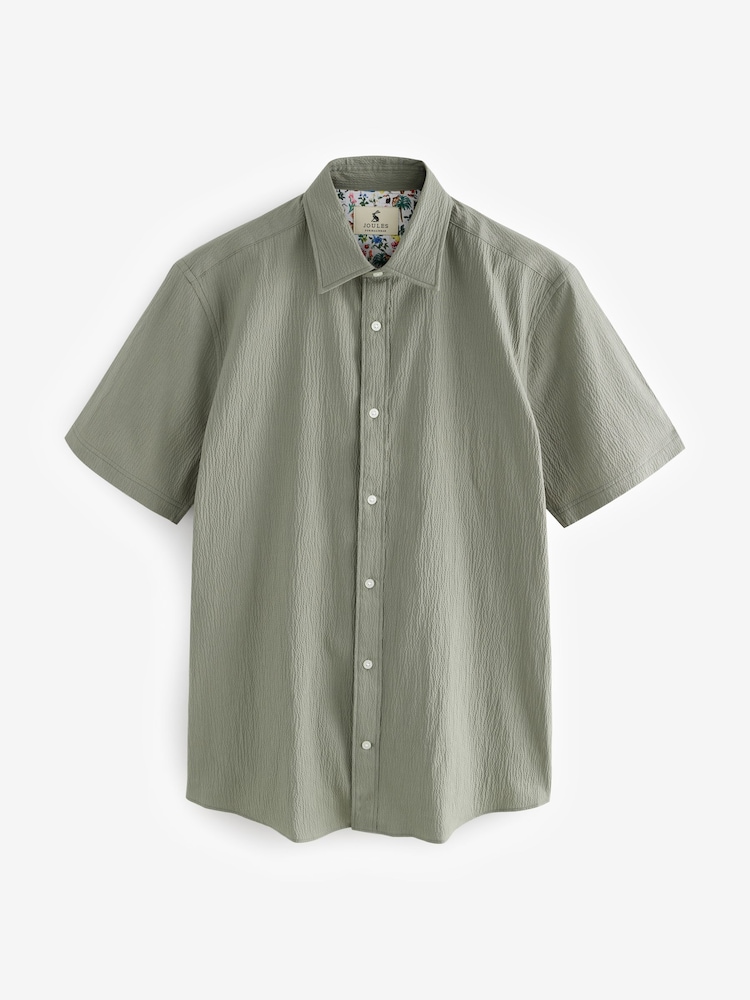 Joules Olive Green Short Sleeve Seersucker Shirt - Image 8 of 8