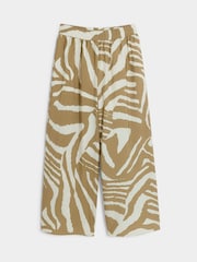 River Island Brown Girls Zebra Wide Leg 100% Cotton Trousers - Image 1 of 4