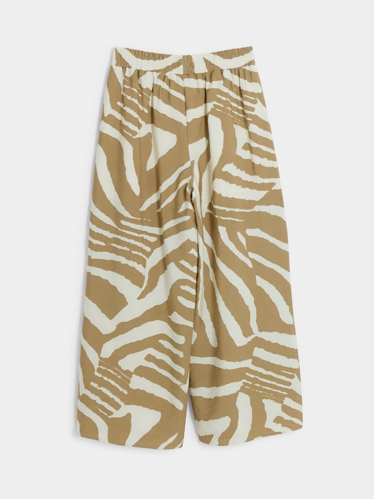 River Island Brown Girls Zebra Wide Leg 100% Cotton Trousers - Image 2 of 4