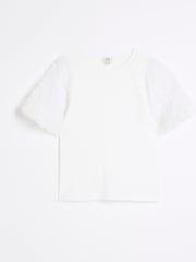 River Island White Girls Floral Print Mesh Sleeve 100% Cotton T-Shirt - Image 1 of 3